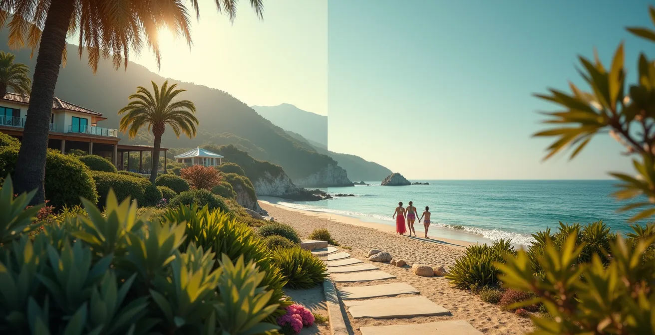 Contrast between Les Parcs' private villa and Pampelonne's lively scene